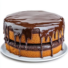 Two Layered Chocolate Cake with Dripping Ganache on White Plate