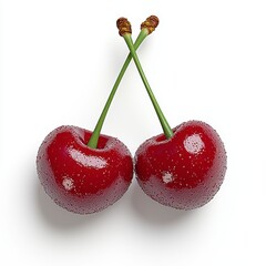 Two Red Cherries on White Background