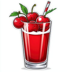 Vibrant Cherry Juice Illustration with Fresh Cherries and Straw