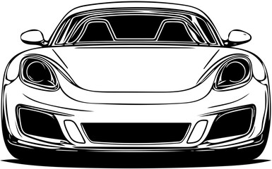 Bold front view of futuristic sports car in black silhouette vector style, isolated on transparent background
