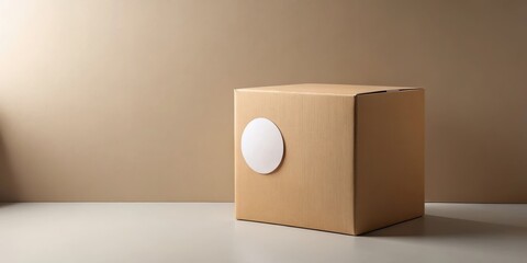 A Simple Brown Cardboard Box with a Blank Circular Label, Ready for Your Design or Message