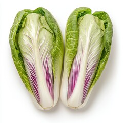 Vibrant Green and Purple Bok Choy on White Background