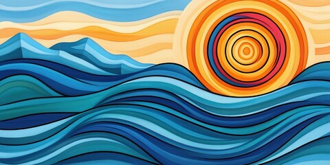 Breathtaking Sundown Over Gentle Waves and Distant Mountains in Stunning Golden Hues, Captu Nature's Beauty Perfectly