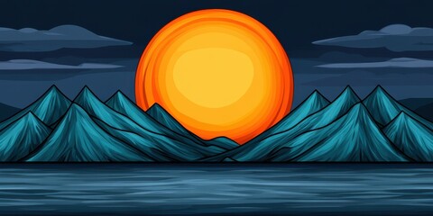 Stunning golden sunset over tranquil water reflecting teal mountains in a picturesque natural landscape of serenity and beauty