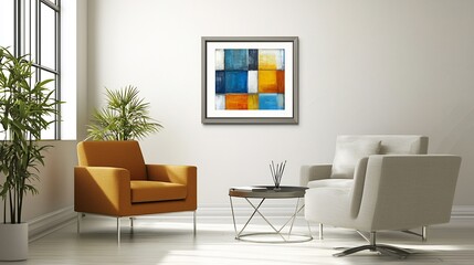 Modern interior showcasing an elegant ISO A size poster framed in minimalist style with neutral tones sleek frame design and contemporary art enhancing the room's ambiance and wall decor