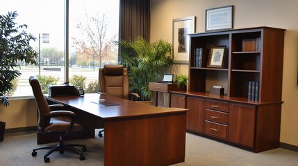 Spacious Executive Office Suite with Large Desk and Comfortable Chairs