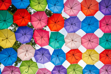 Fototapeta premium multicolored bright colorful umbrellas decoration on festive street in Tashkent in Uzbekistan