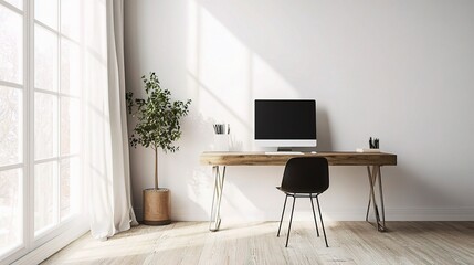 Minimalist Office Workspace with Sleek Desk and Modern Decor