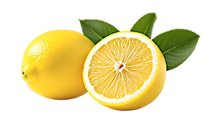 Fresh Lemons with Leaves Isolated on White Background