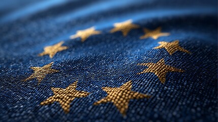 EU flag with closeup texture.