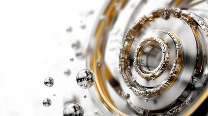 Abstract Swirling Metallic Shapes with Silver and Gold Accents