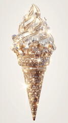 The Luxurious Crystal Gemstone Ice Cream Cone of Sparkling Fantasy Dessert. Ideal for use in digital art, posters, branding, and unique decorative compositions.
