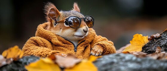 Obraz premium A stylish squirrel wearing sunglasses and a cozy warm sweater