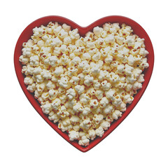Heart-Shaped Bowl of Popcorn Isolated on White Background