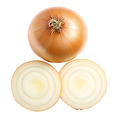 Whole and Sliced Yellow Onion Isolated on White Background