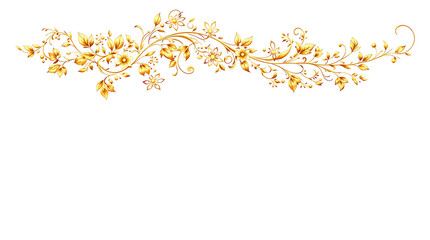 Gold Floral Border Isolated on White Background