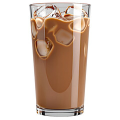 Iced Mocha Latte in Tall Glass Isolated on White Background