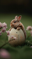 Little Easter bunny sitting in the easter egg