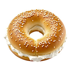  Sesame Bagel with Cream Cheese Isolated on White Background