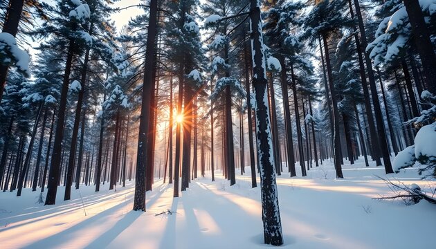 Winter forest snow scene landscape trees sunlight cold woods nature photography background image stock 100