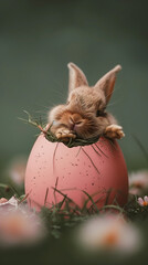 Little Easter bunny sitting in the easter egg