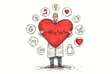 Doctor Holds Heart, Health Icons