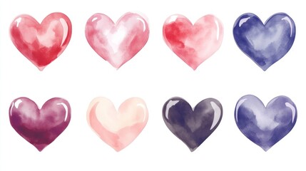 Fototapeta premium Watercolor Hearts Collection: Eight Shades of Love