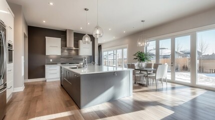 Modern Gray And White Kitchen Interior With Island