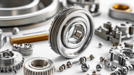 Obraz premium Metallic Gears and Components for Engineering and Manufacturing Use