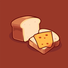 Flat vector cartoon Bread loaf with cheese slice on to