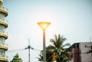 Bright Street Light in Urban Scene