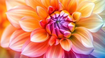 Obraz premium Close Up Of A Vibrant Rainbow Colored Dahlia