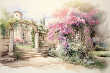 Garden painting architecture building.