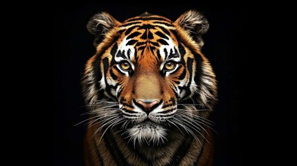 Fototapeta premium Striking Tiger Portrait Set Against a Dark Backdrop 