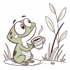 A frog hold a cup