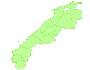 島根県　地図　黄緑　イラスト