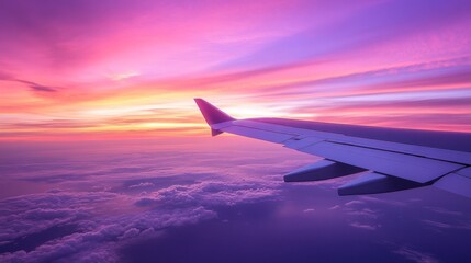 Obraz premium Sunset Flight: Aerial View of Wing and Clouds