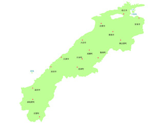 Obraz premium 島根県 地図 黄緑 斑点 イラスト