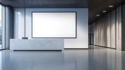 Simple business office with a blank framed image on the wall offering space for creative branding or designs