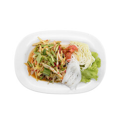 Spicy green papaya salad thailand food dish vibrant aerial view culinary delight