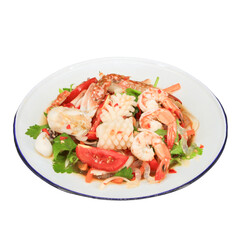 Seafood salad delight restaurant food dish bright ambiance overhead view fresh ingredients