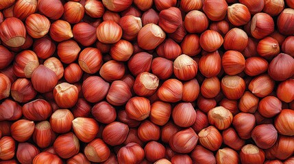 A Close-Up View of a Lush Tapestry of Raw Hazelnuts led in Their Rugged Reddish-Brown s Filling the Frame