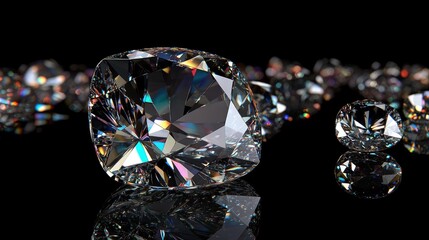 A high-resolution image of a sparkling cushion-cut diamond, emphasizing its brilliance and clarity against a black background.