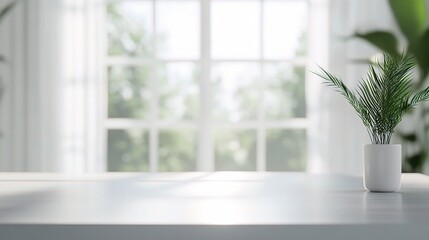 Fototapeta premium Modern Abstract Blurred Workspace Background with Minimalist Plant