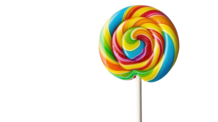 Colorful rainbow spiral lollipop on transparent background