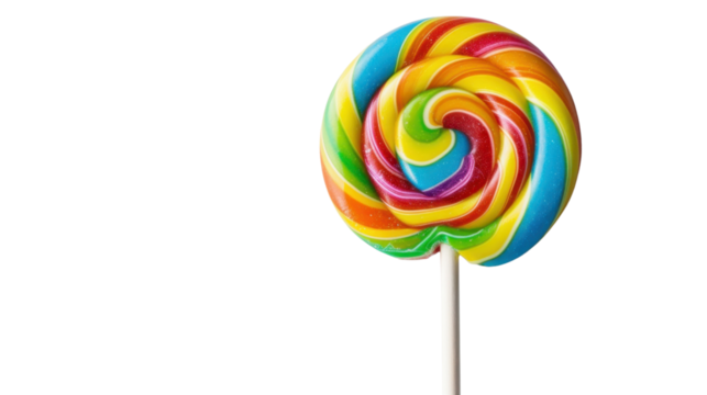 Colorful rainbow spiral lollipop on transparent background