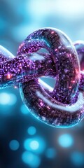 Luminous Purple And Blue Data Streams Intertwined In Complex Knot Over Bokeh Background In Stunning 3D Illustration Art