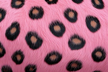 Close-up of Vibrant Pink and Black Leopard Print in Plush Furry Texture Captu Wild Elegance and Style in Textiles