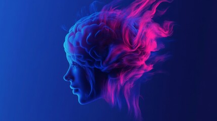 Abstract Profile of a Head with Pink and Blue Brain Nebula