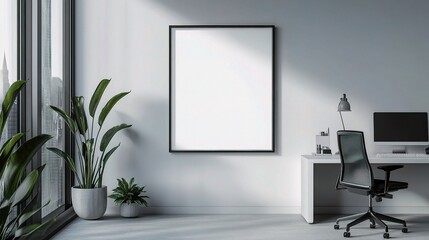 Modern Corporate Workspace with Blank Frame and Natural Light